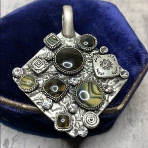 New Premier Designs Artistic Pendant. Silvertone Enamel and Crystal Pendant